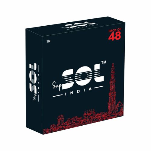 SOL India packaging box with red and white text on a black background