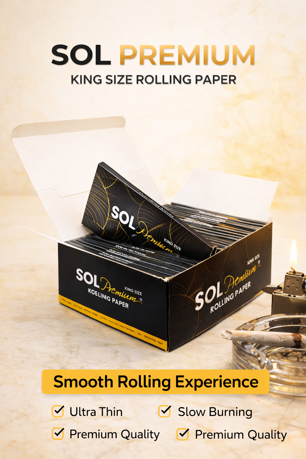 SOL Premium King Size Rolling Papers Booklet 32 Leaves 3- In -1-Pack