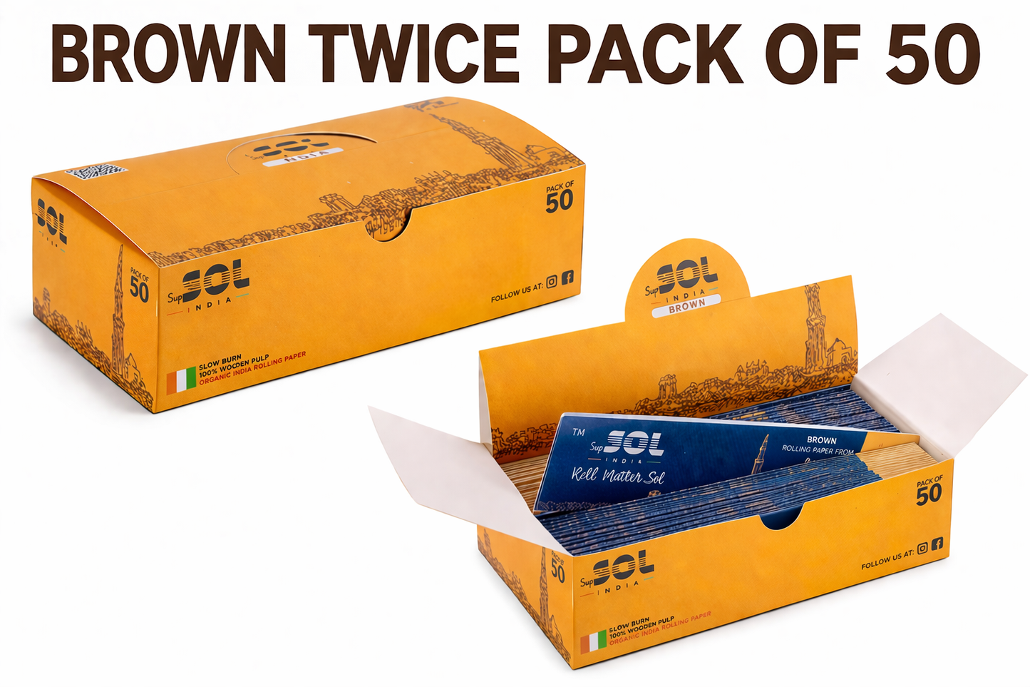SOL Brown Twice Rolling Paper Pack of 50pcs